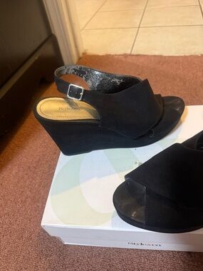 Style & Co. Black Suede Slingback Wedge Sandals